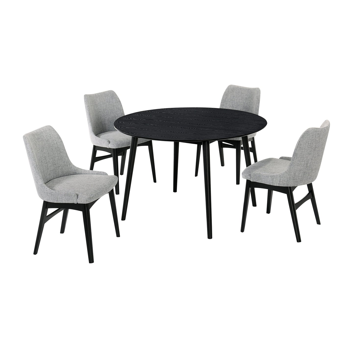 Arcadia and Azalea 48" Round Gray and Black Wood 5 Piece Dining Set