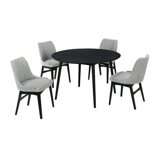 Arcadia and Azalea 48" Round Gray and Black Wood 5 Piece Dining Set