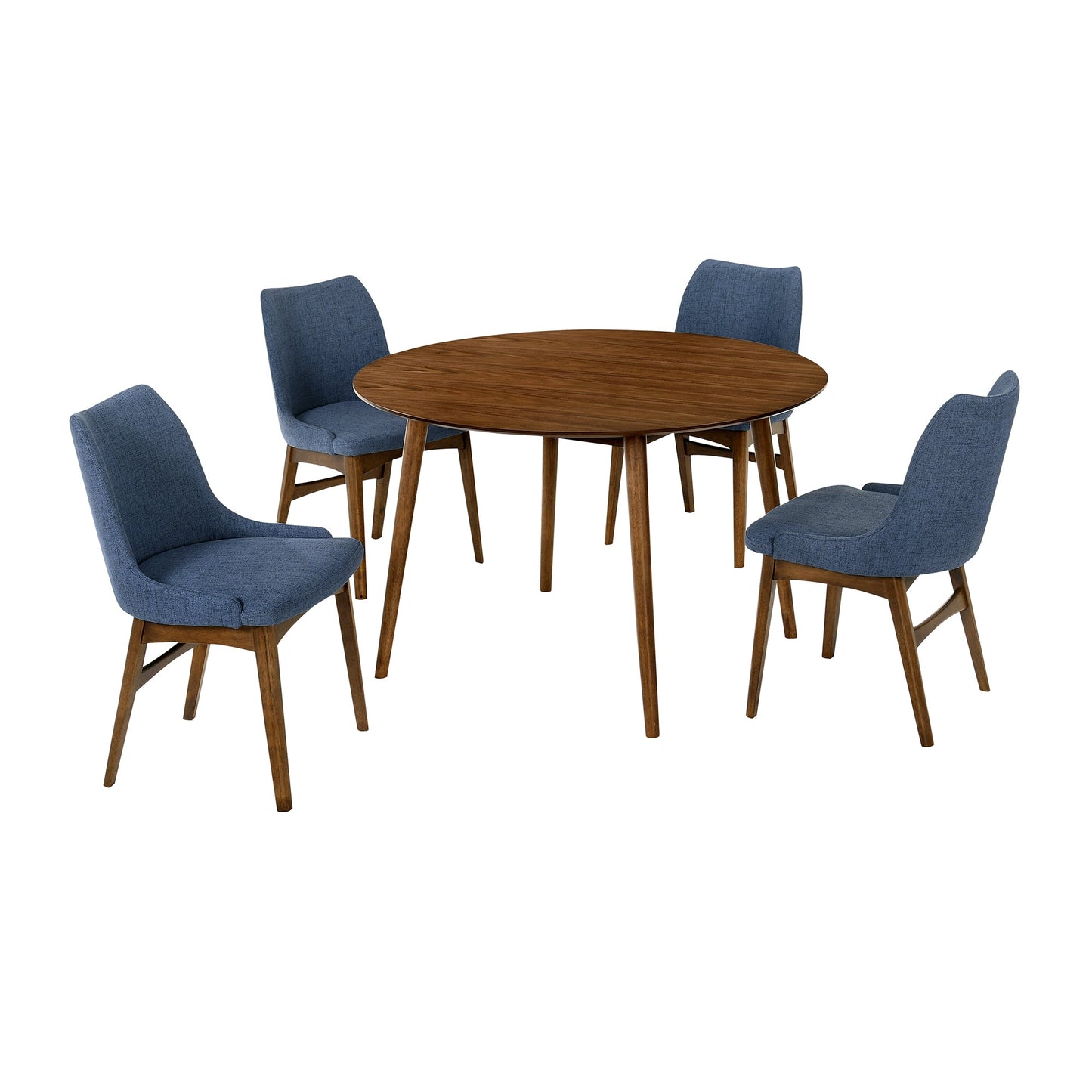 Arcadia and Azalea 48" Round Blue and Walnut Wood 5 Piece Dining Set