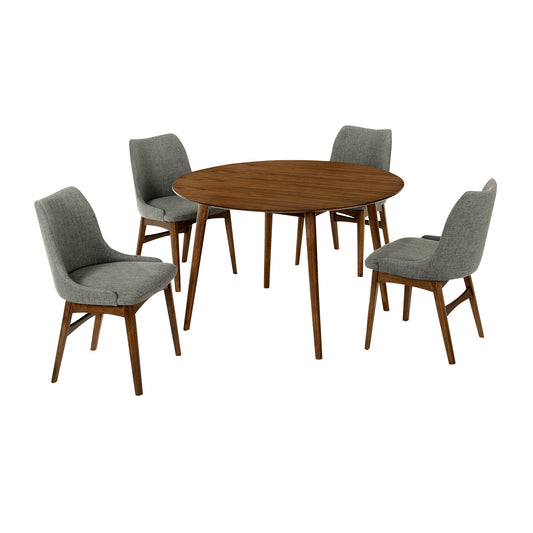 Arcadia and Azalea 48" Round Charcoal and Walnut Wood 5 Piece Dining Set