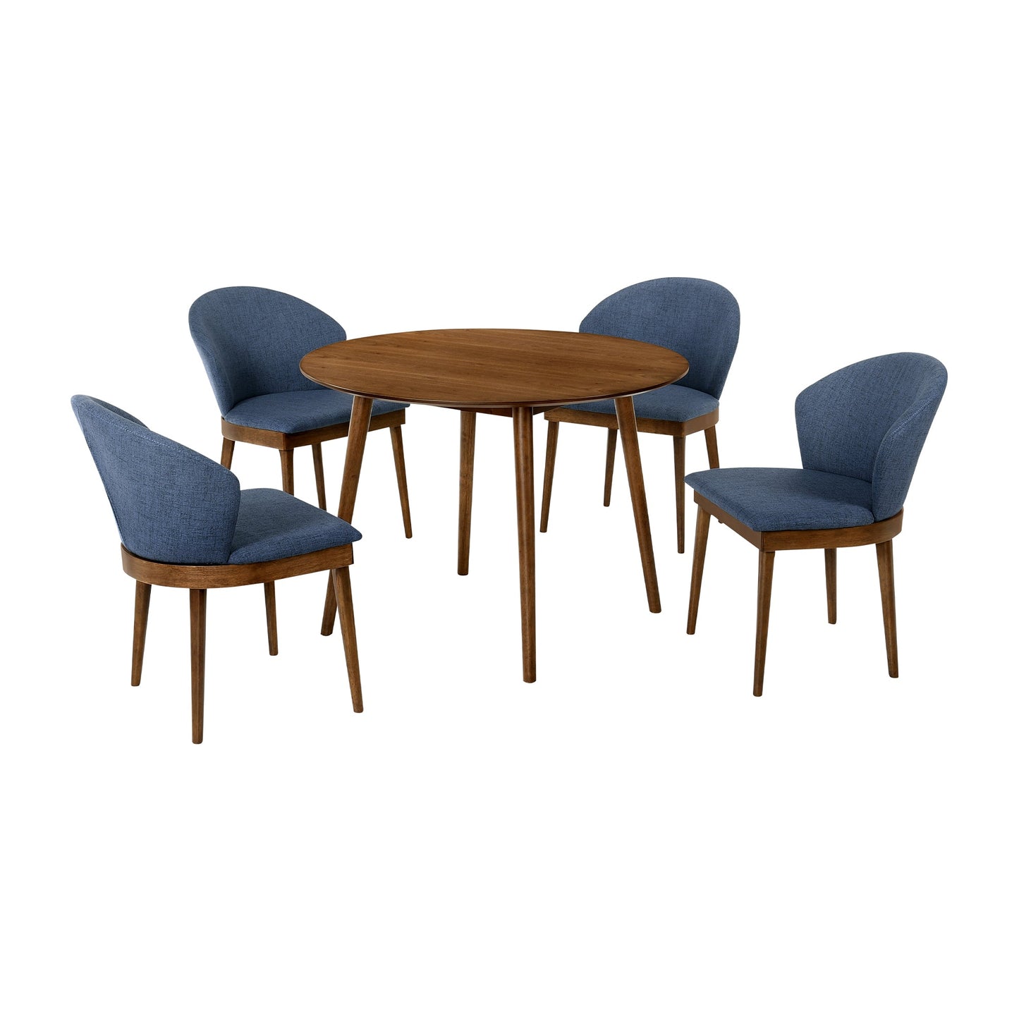 Arcadia and Juno 42" Round Blue and Walnut Wood 5 Piece Dining Set