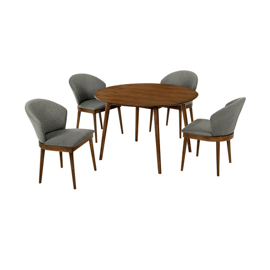 Arcadia and Juno 48" Round Charcoal and Walnut Wood 5 Piece Dining Set
