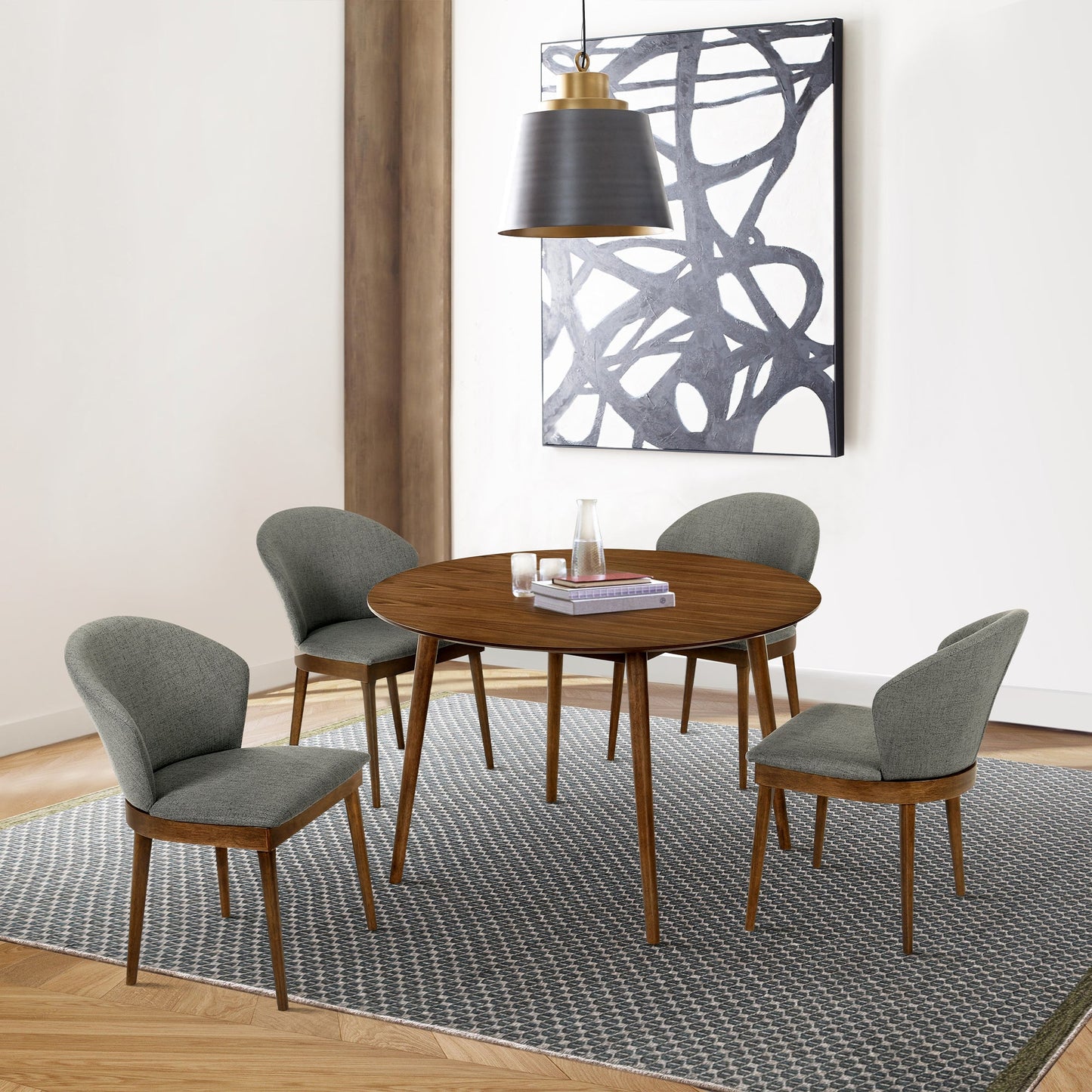 Arcadia and Juno 48" Round Charcoal and Walnut Wood 5 Piece Dining Set