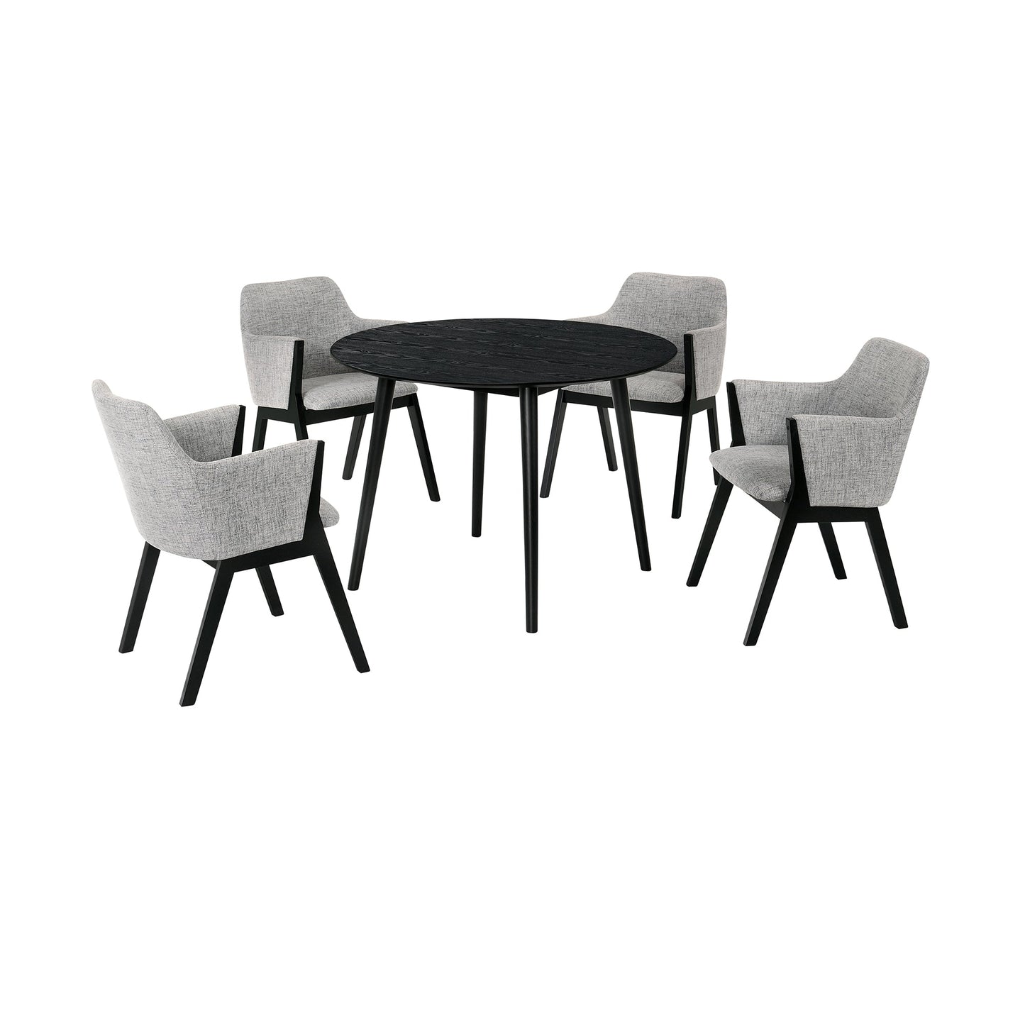 Arcadia and Renzo 42" Round Gray and Black Wood 5 Piece Dining Set