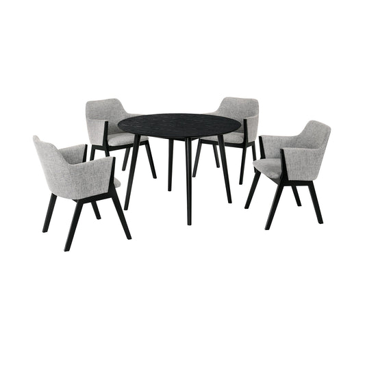 Arcadia and Renzo 42" Round Gray and Black Wood 5 Piece Dining Set