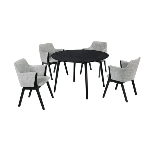 Arcadia and Renzo 48" Round Gray and Black Wood 5 Piece Dining Set