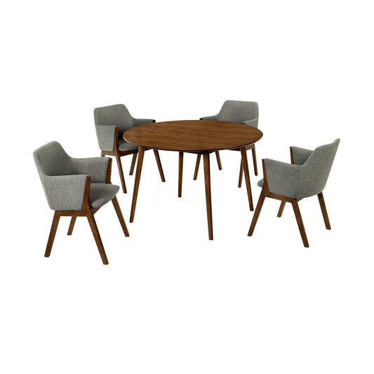 Arcadia and Renzo 48" Round Charcoal and Walnut Wood 5 Piece Dining Set