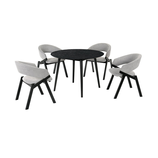 Arcadia and Talulah 42" Round Gray and Black Wood 5 Piece Dining Set