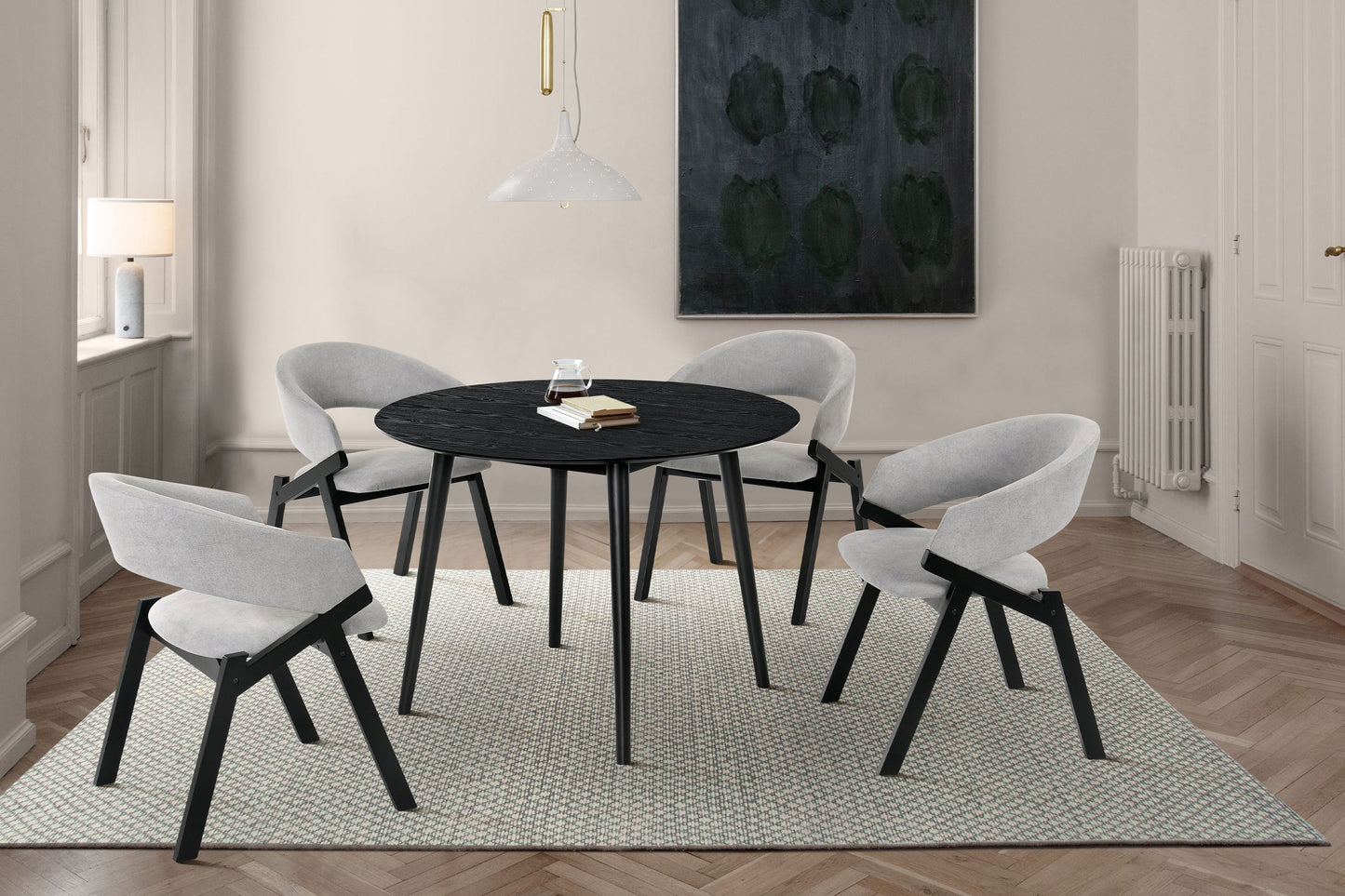 Arcadia and Talulah 42" Round Gray and Black Wood 5 Piece Dining Set