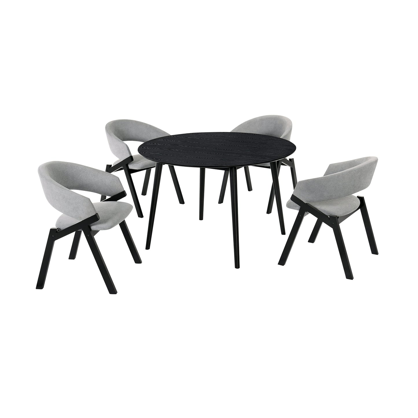 Arcadia and Talulah 48" Round Gray and Black Wood 5 Piece Dining Set