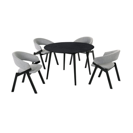 Arcadia and Talulah 48" Round Gray and Black Wood 5 Piece Dining Set