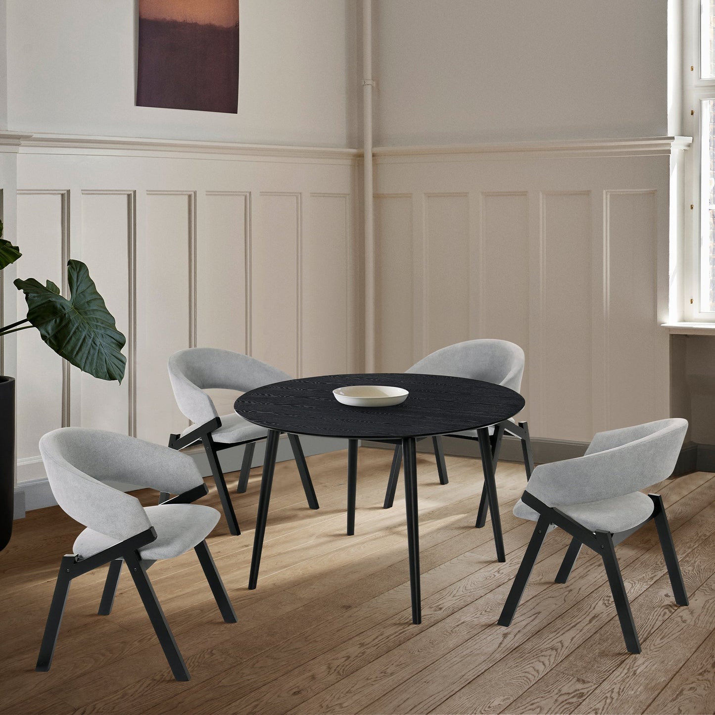 Arcadia and Talulah 48" Round Gray and Black Wood 5 Piece Dining Set
