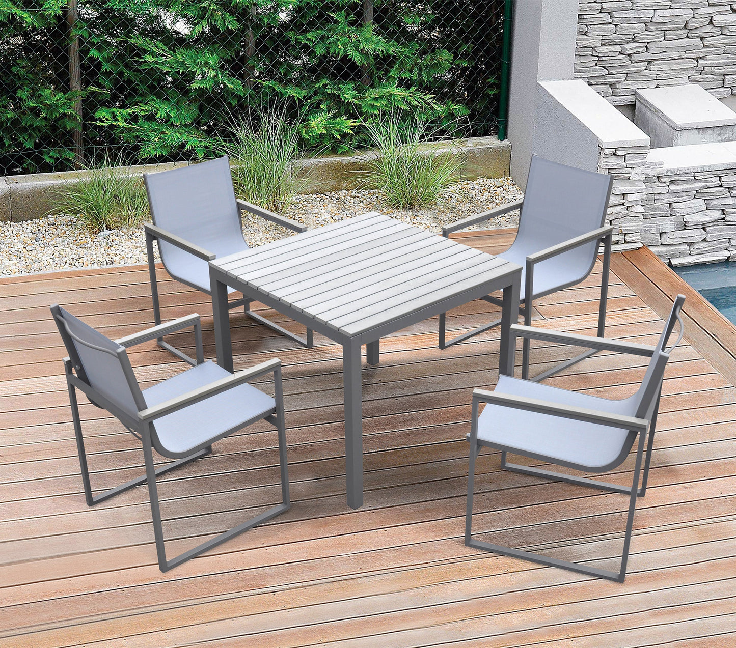 Bistro Dining Set Gray Powder Coated Finish (Table with 4 chairs)