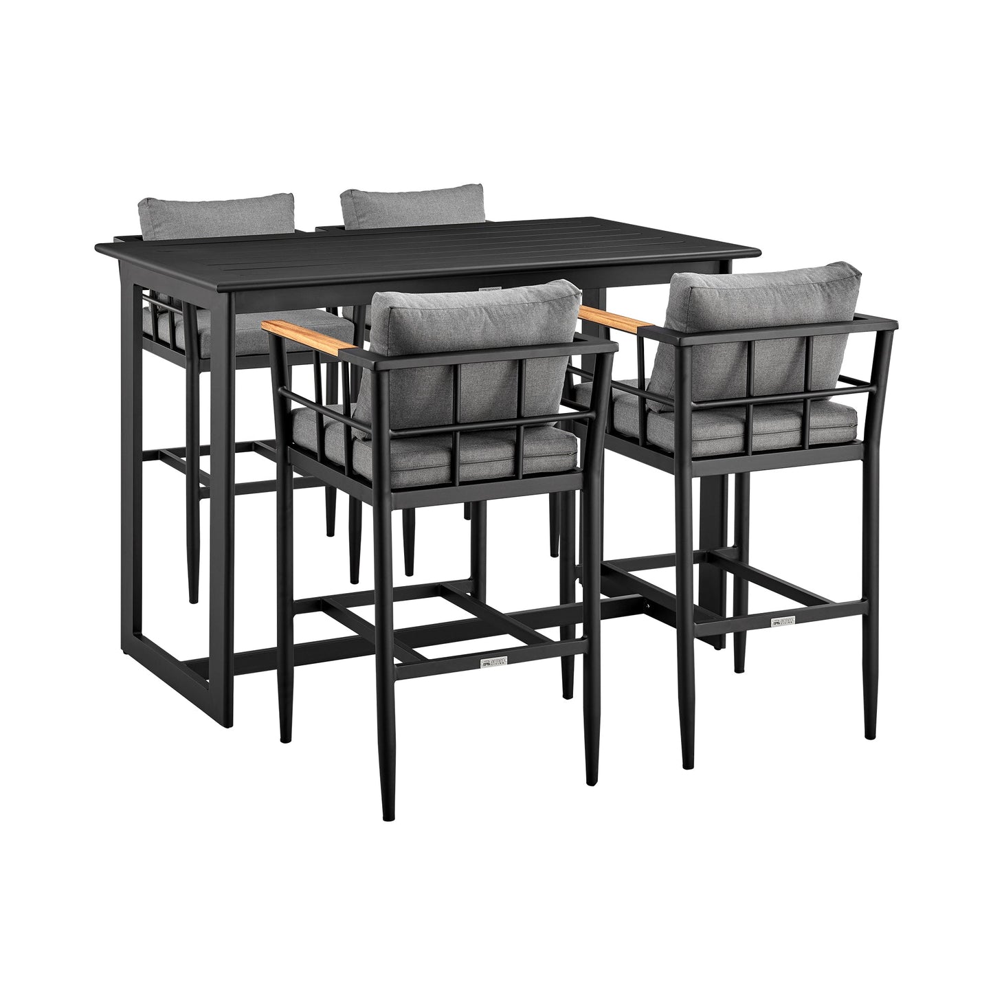 Orlando Outdoor Patio 5-Piece Bar Table Set in Aluminum with Gray Cushions