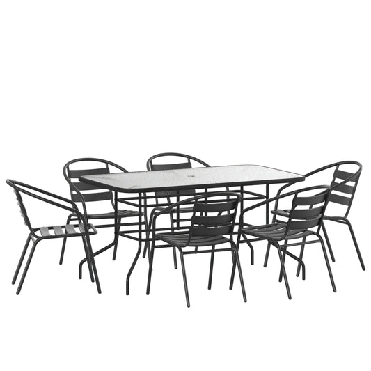 31.5x55 Black Patio Table Set TLH-089REC-017CBK6-GG