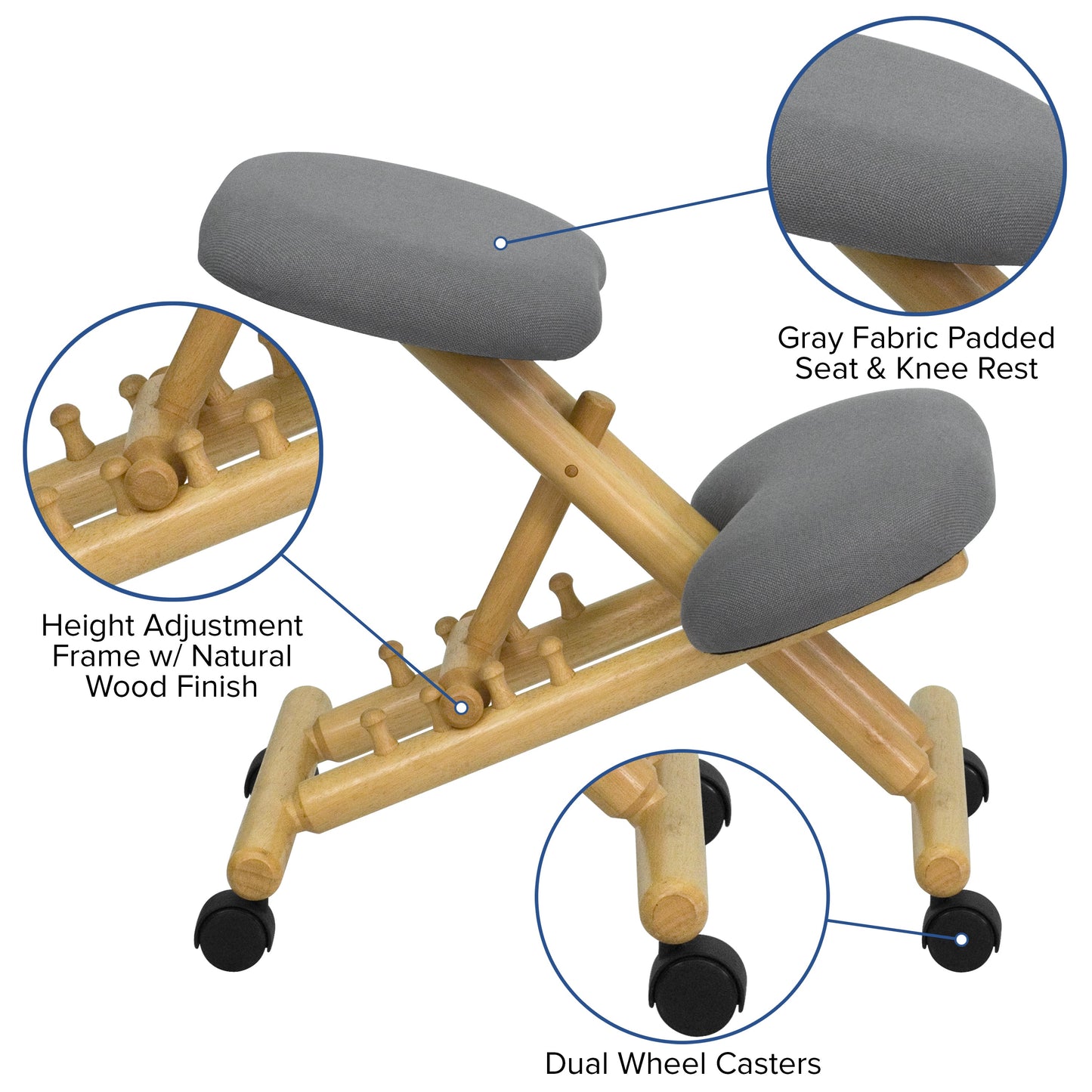 Gray Mobile Wood Kneeler Chair WL-SB-101-GG