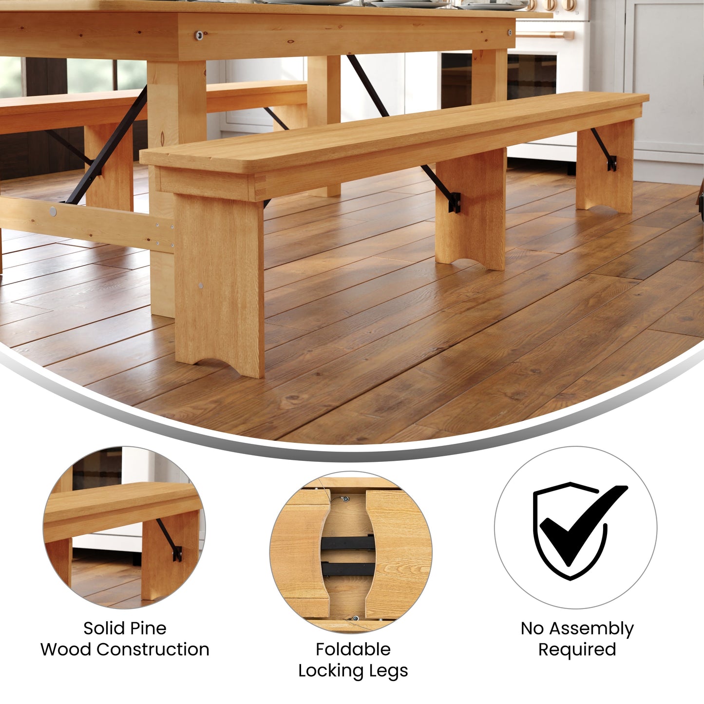 8'x12" Folding Farm Bench XA-B-96X12-L-LN-GG