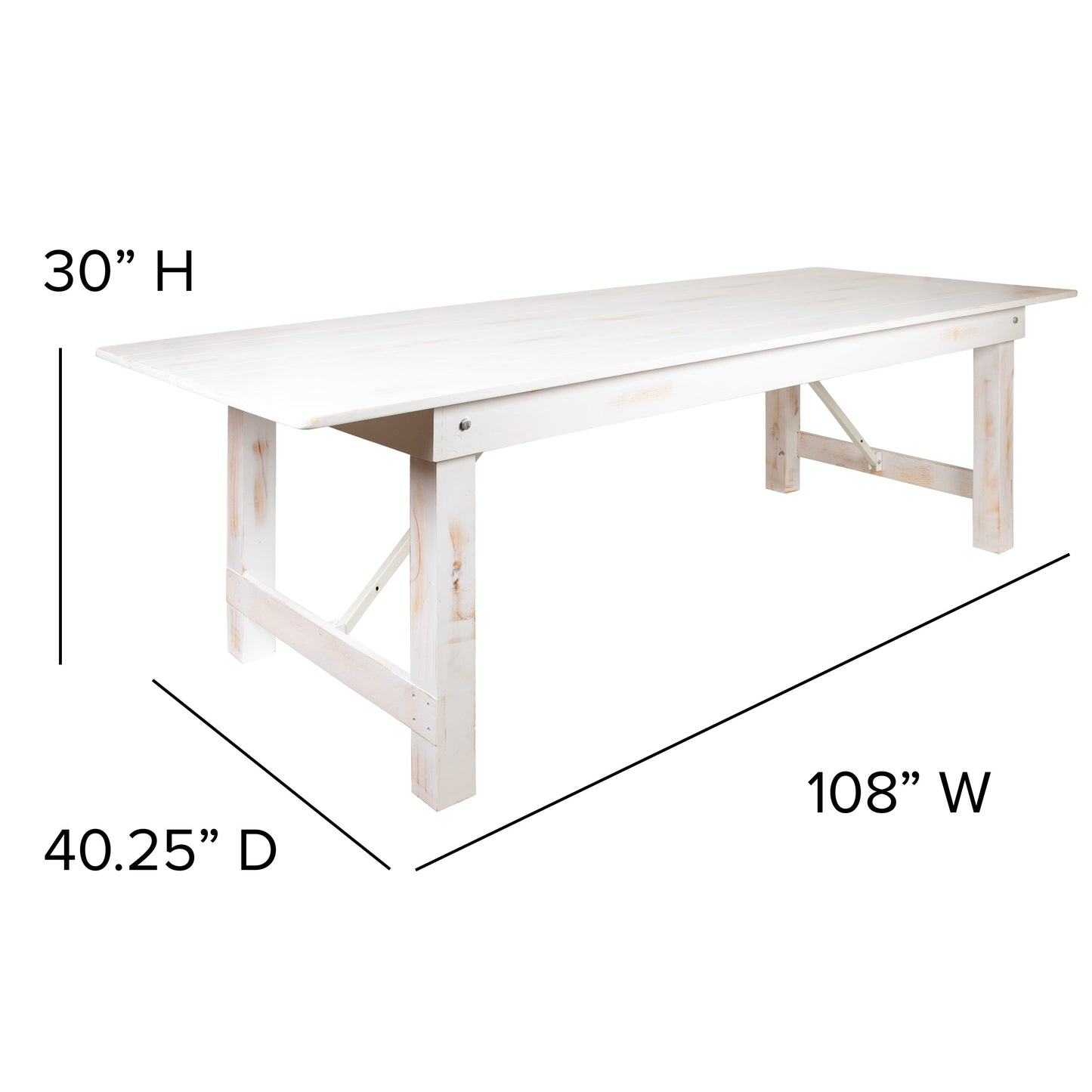 9'x40" White Farm Table XA-F-108X40-WH-GG