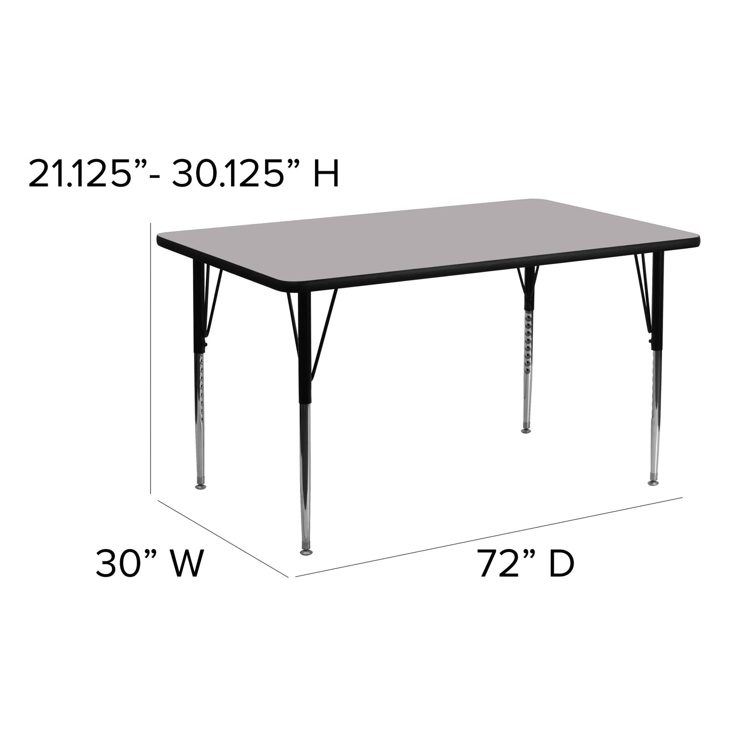30x72 REC Grey Activity Table XU-A3072-REC-GY-T-A-GG