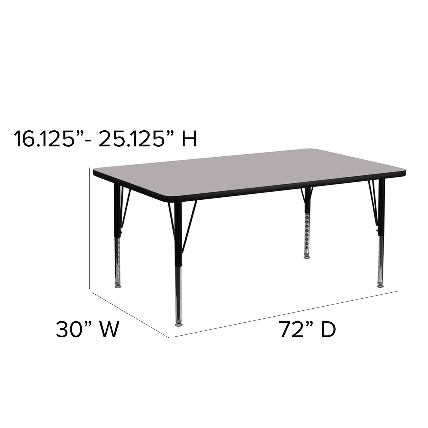 30x72 REC Grey Activity Table XU-A3072-REC-GY-T-P-GG