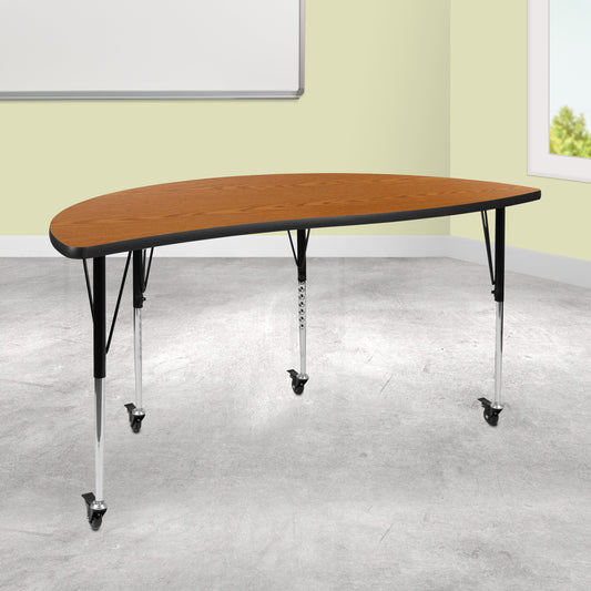 60" Circle Oak Activity Table XU-A60-HCIRC-OAK-T-A-CAS-GG