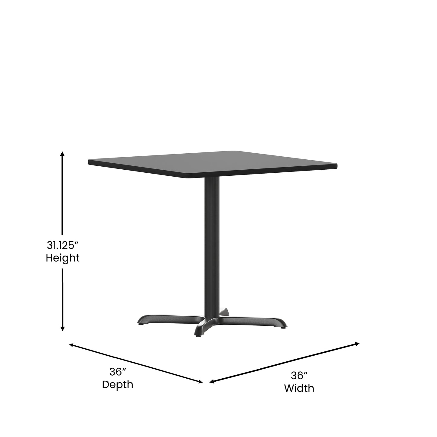 36SQ Black Table-30x30 X-Base XU-BLKTB-3636-T3030-GG