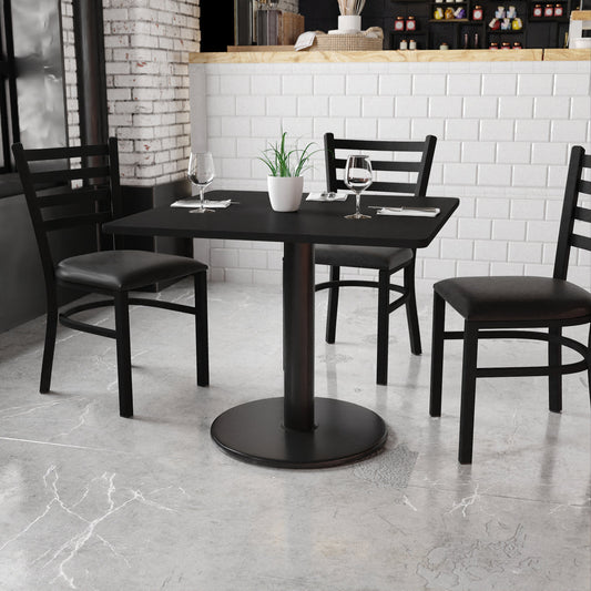 36SQ Black Table-24RD Base XU-BLKTB-3636-TR24-GG