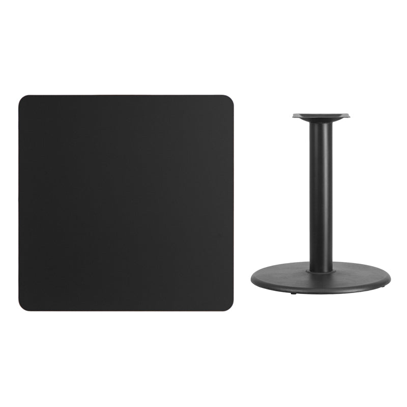 36SQ Black Table-24RD Base XU-BLKTB-3636-TR24-GG