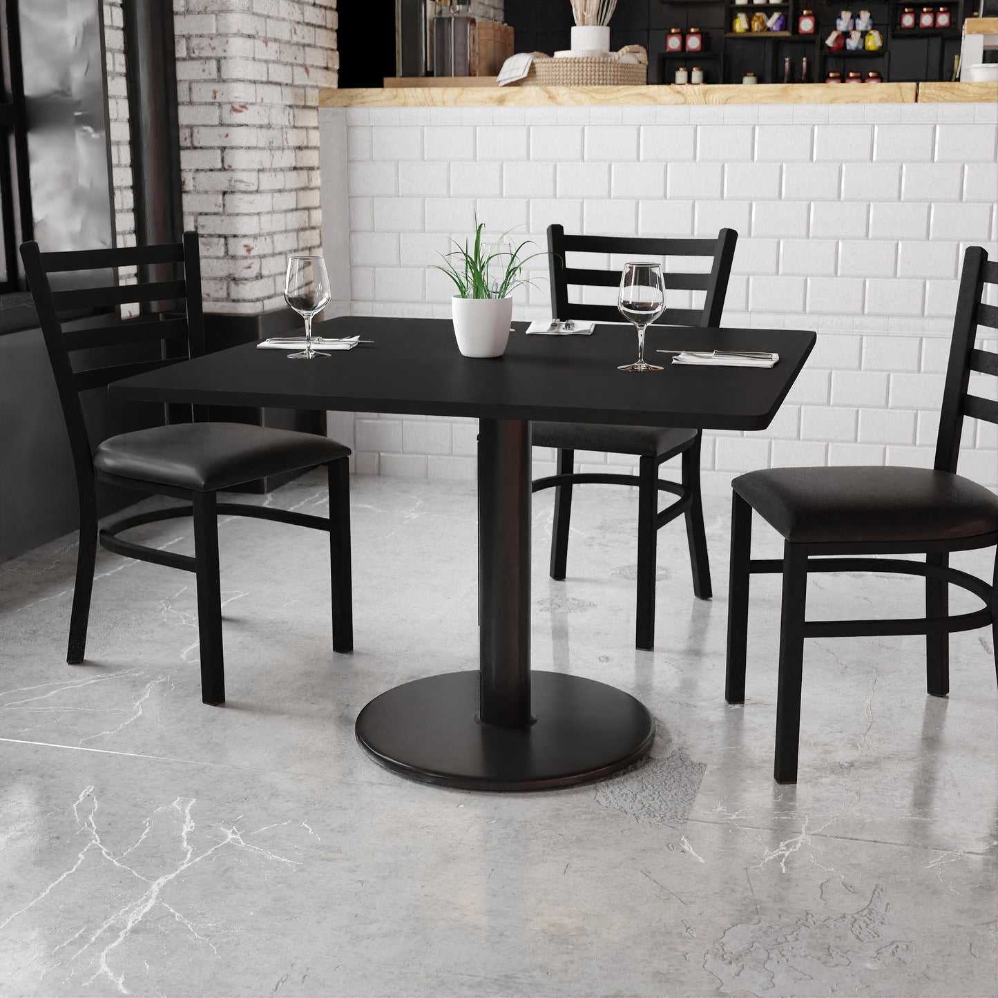 42SQ Black Table-24RD Base XU-BLKTB-4242-TR24-GG