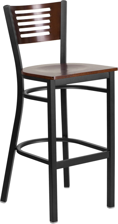 Bk/Wal Slat Stool-Wood Seat XU-DG-6H1B-WAL-BAR-MTL-GG