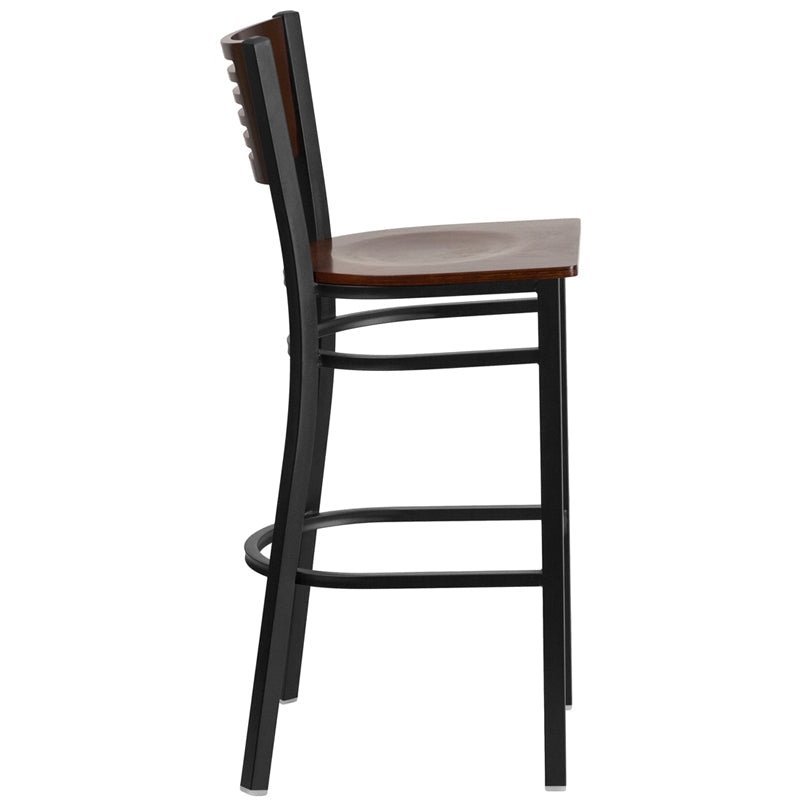 Bk/Wal Slat Stool-Wood Seat XU-DG-6H1B-WAL-BAR-MTL-GG