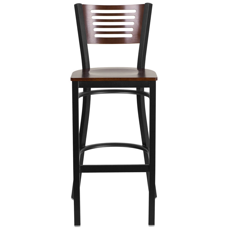 Bk/Wal Slat Stool-Wood Seat XU-DG-6H1B-WAL-BAR-MTL-GG
