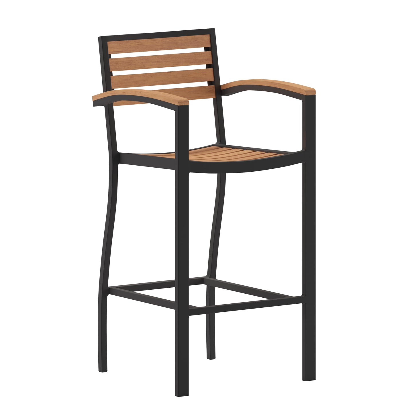 Faux Teak and Gray Wash Patio Bar Stool with Arms