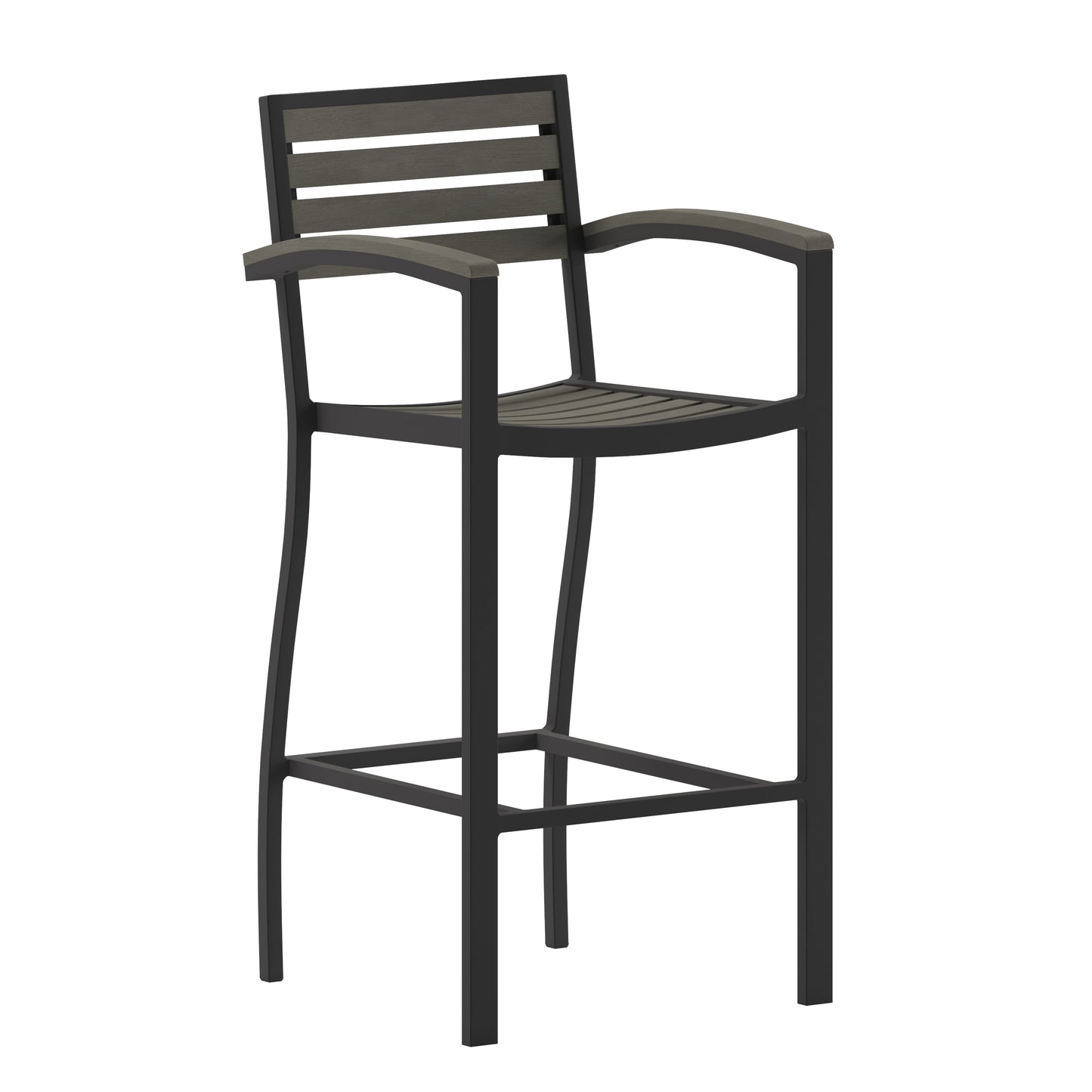 Faux Teak and Gray Wash Patio Bar Stool with Arms