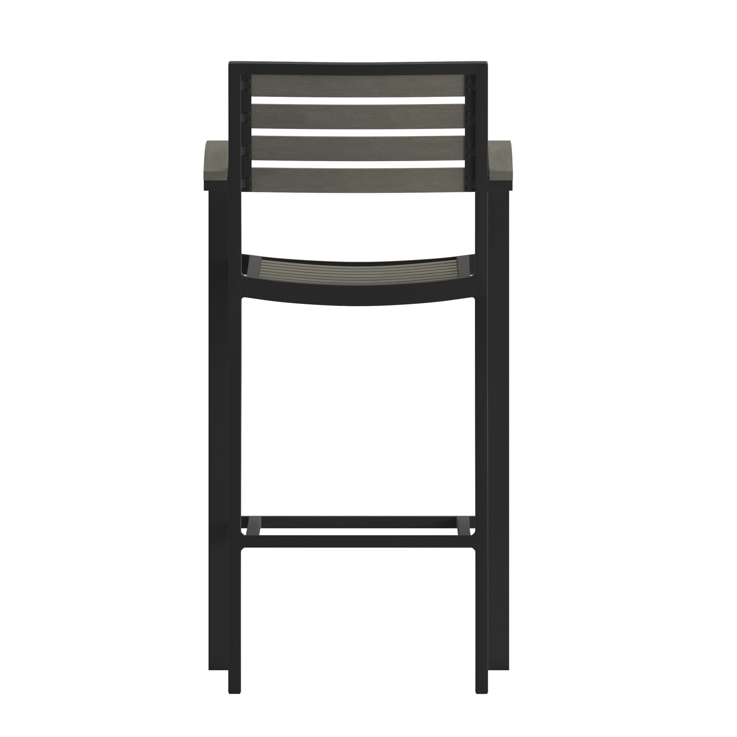 Faux Teak and Gray Wash Patio Bar Stool with Arms