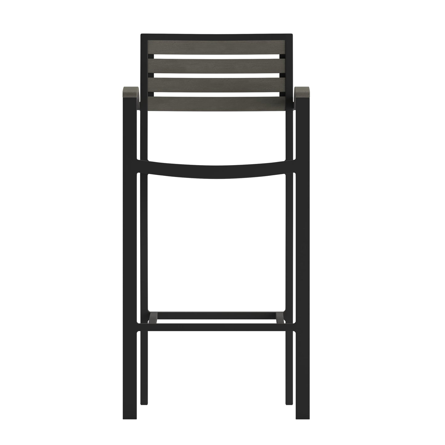 Faux Teak and Gray Wash Patio Bar Stool with Arms
