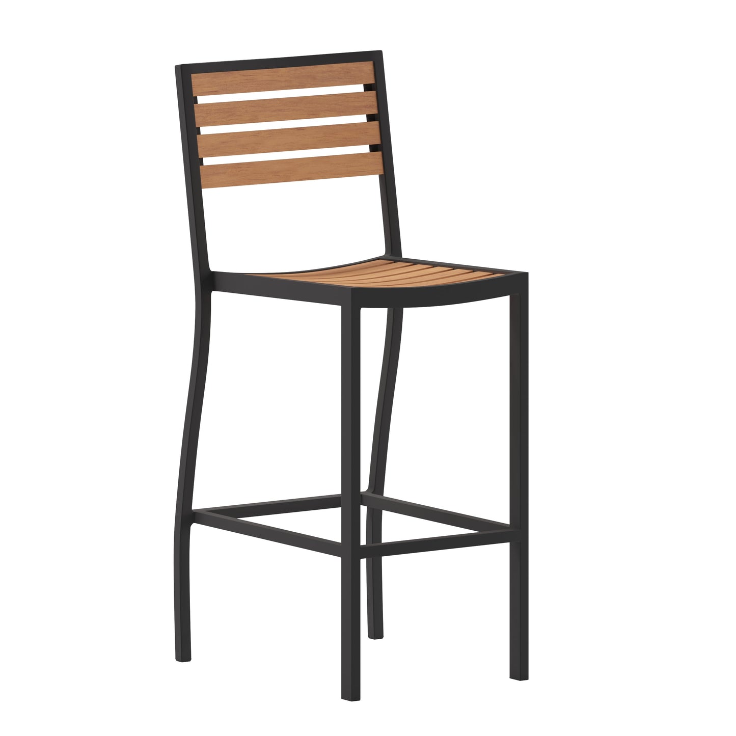 Faux Teak and Gray Wash Patio Bar Stool with Arms