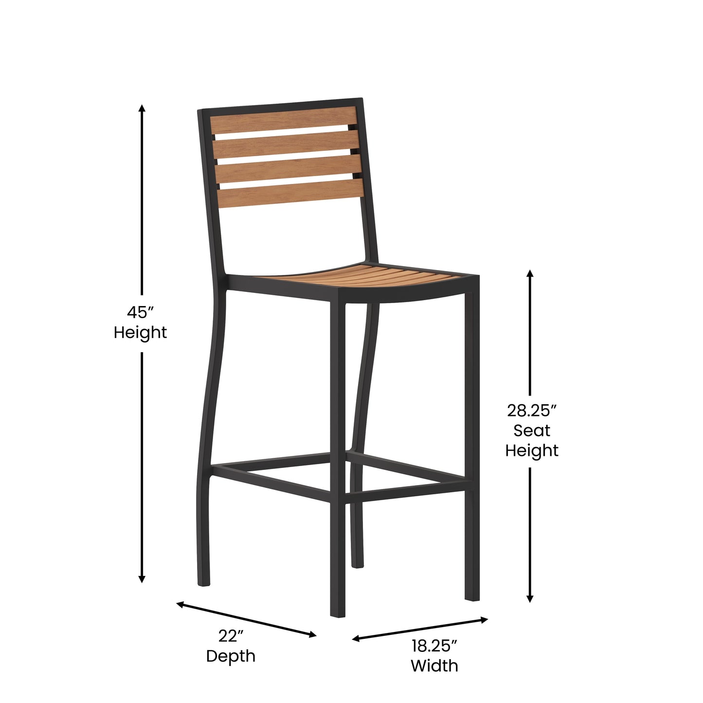 Faux Teak and Gray Wash Patio Bar Stool with Arms