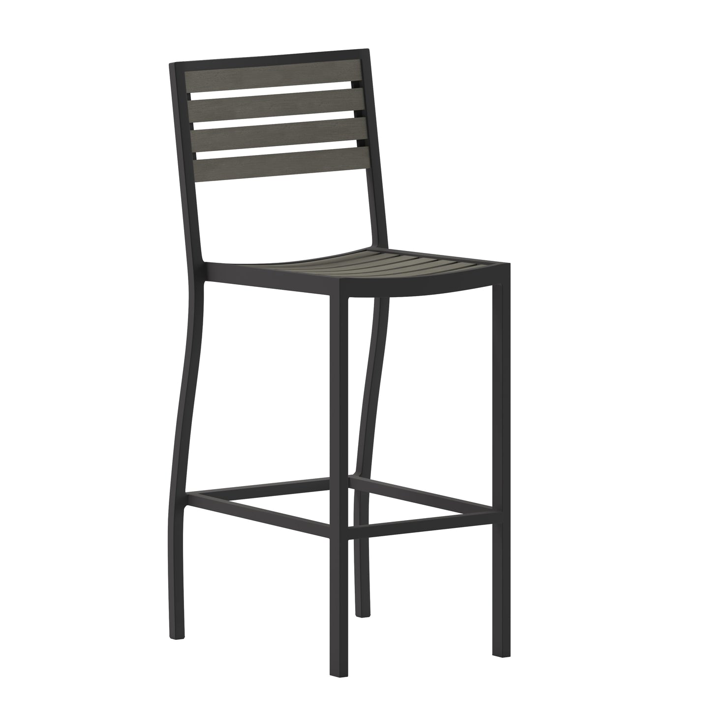 Faux Teak and Gray Wash Patio Bar Stool with Arms