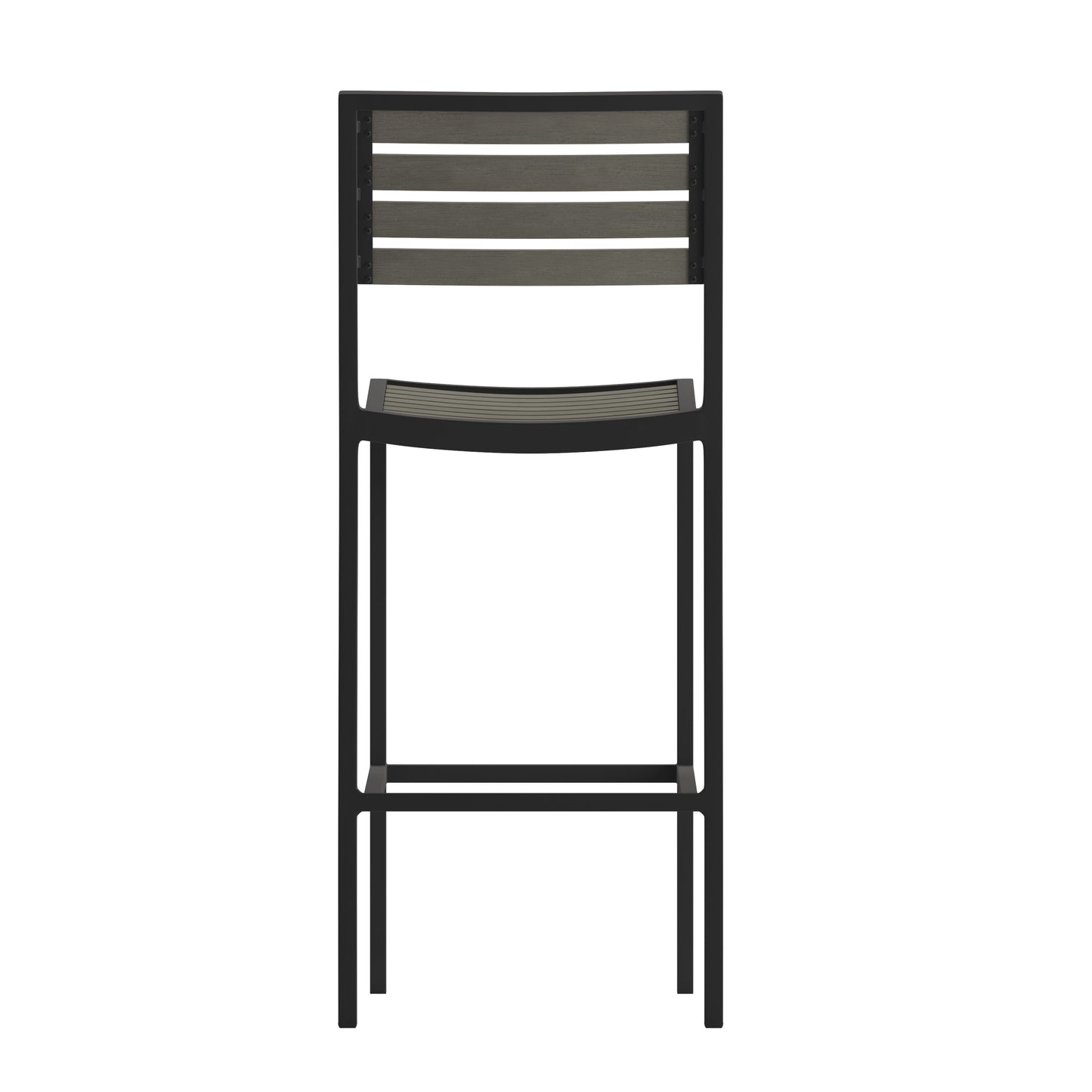 Faux Teak and Gray Wash Patio Bar Stool with Arms