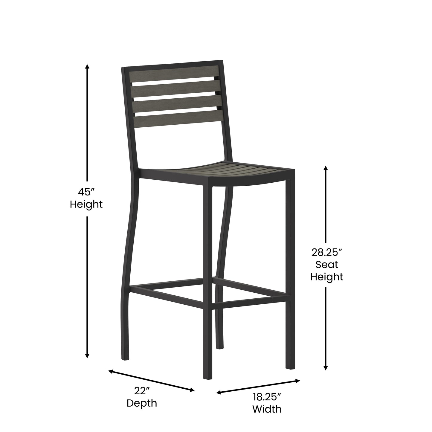 Faux Teak and Gray Wash Patio Bar Stool with Arms