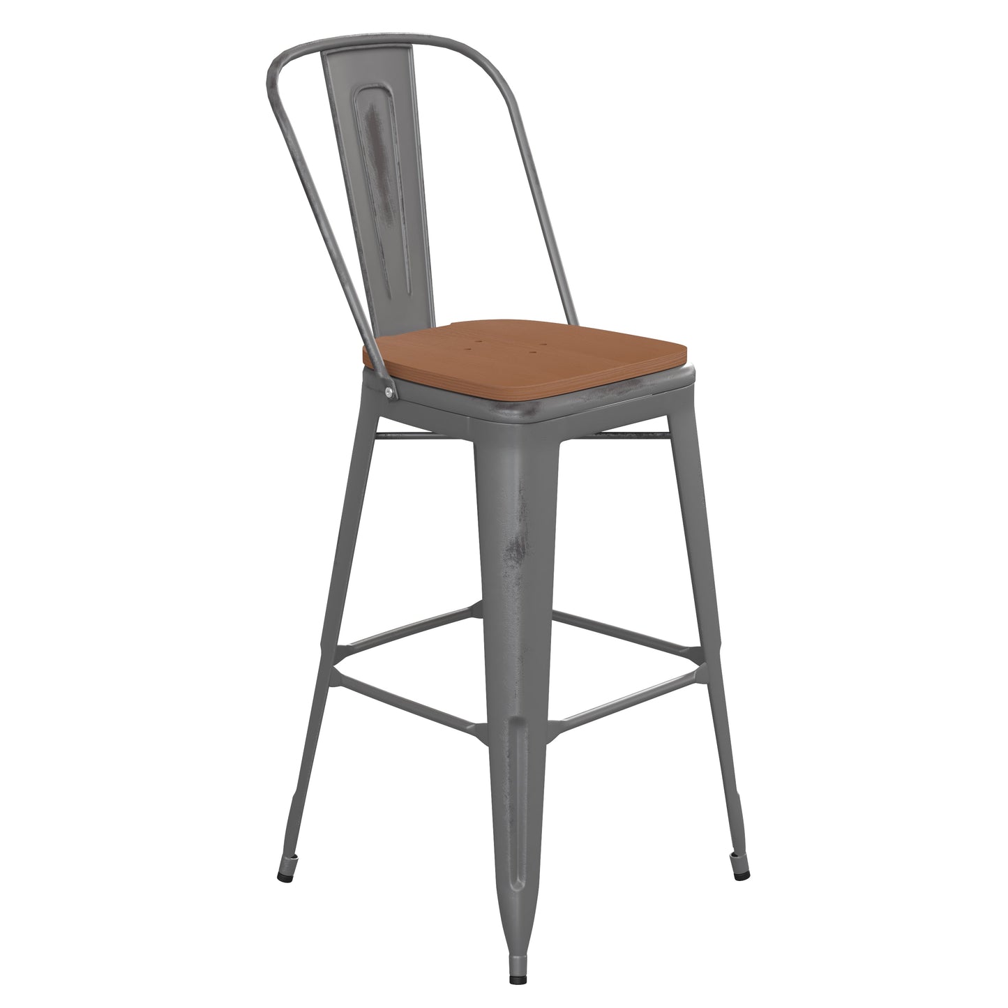 Clear Coat Stool 30" and 24" with Teak, Gray, and Black Seats