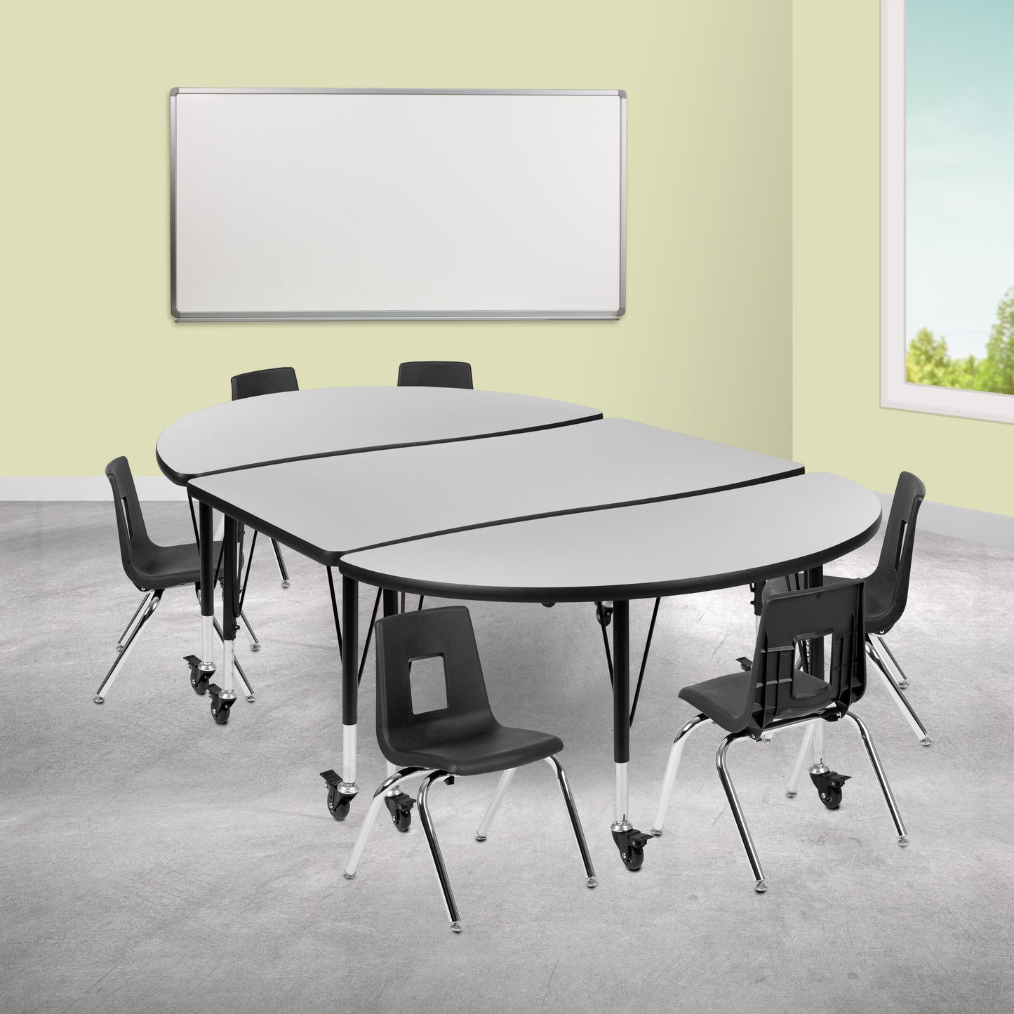 76" Oval Wave Grey Table Set XU-GRP-12CH-A3048CON-48-GY-T-P-CAS-GG