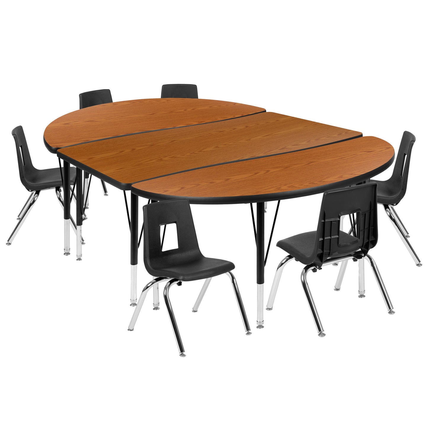 76" Oval Wave Oak Table Set XU-GRP-12CH-A3048CON-48-OAK-T-P-GG