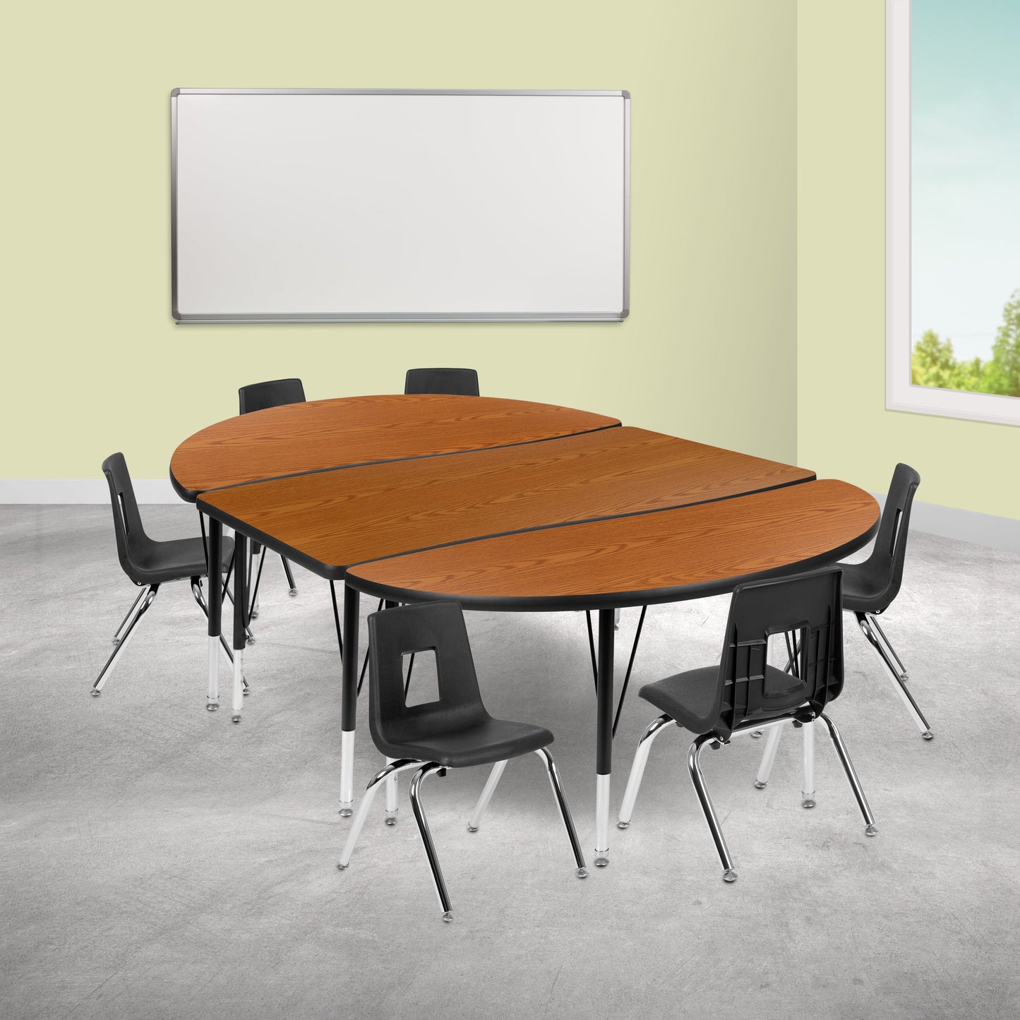 76" Oval Wave Oak Table Set XU-GRP-12CH-A3048CON-48-OAK-T-P-GG