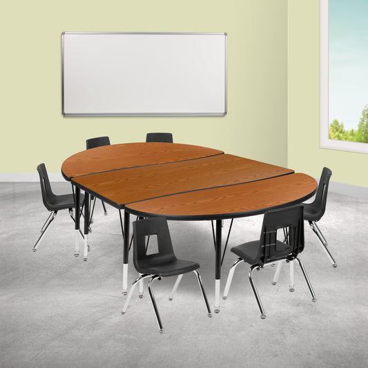 76" Oval Wave Oak Table Set XU-GRP-12CH-A3048CON-48-OAK-T-P-GG