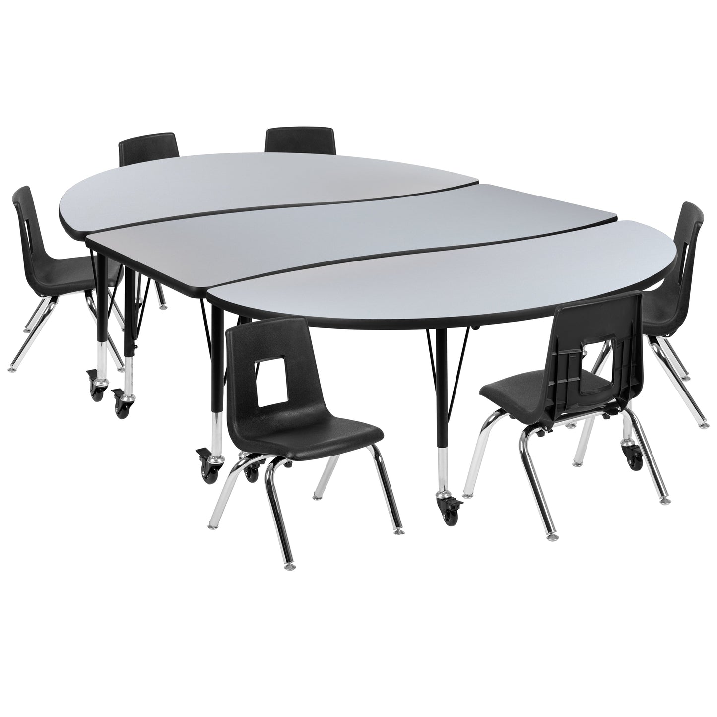 86" Oval Wave Grey Table Set XU-GRP-12CH-A3060CON-60-GY-T-P-CAS-GG