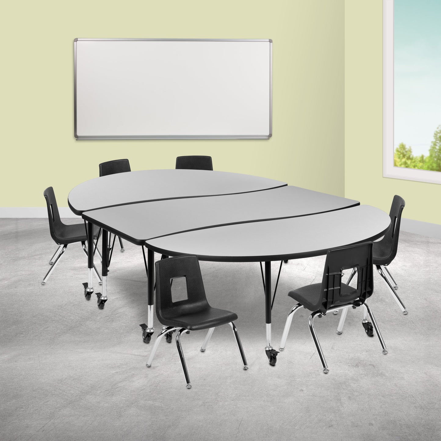 86" Oval Wave Grey Table Set XU-GRP-12CH-A3060CON-60-GY-T-P-CAS-GG