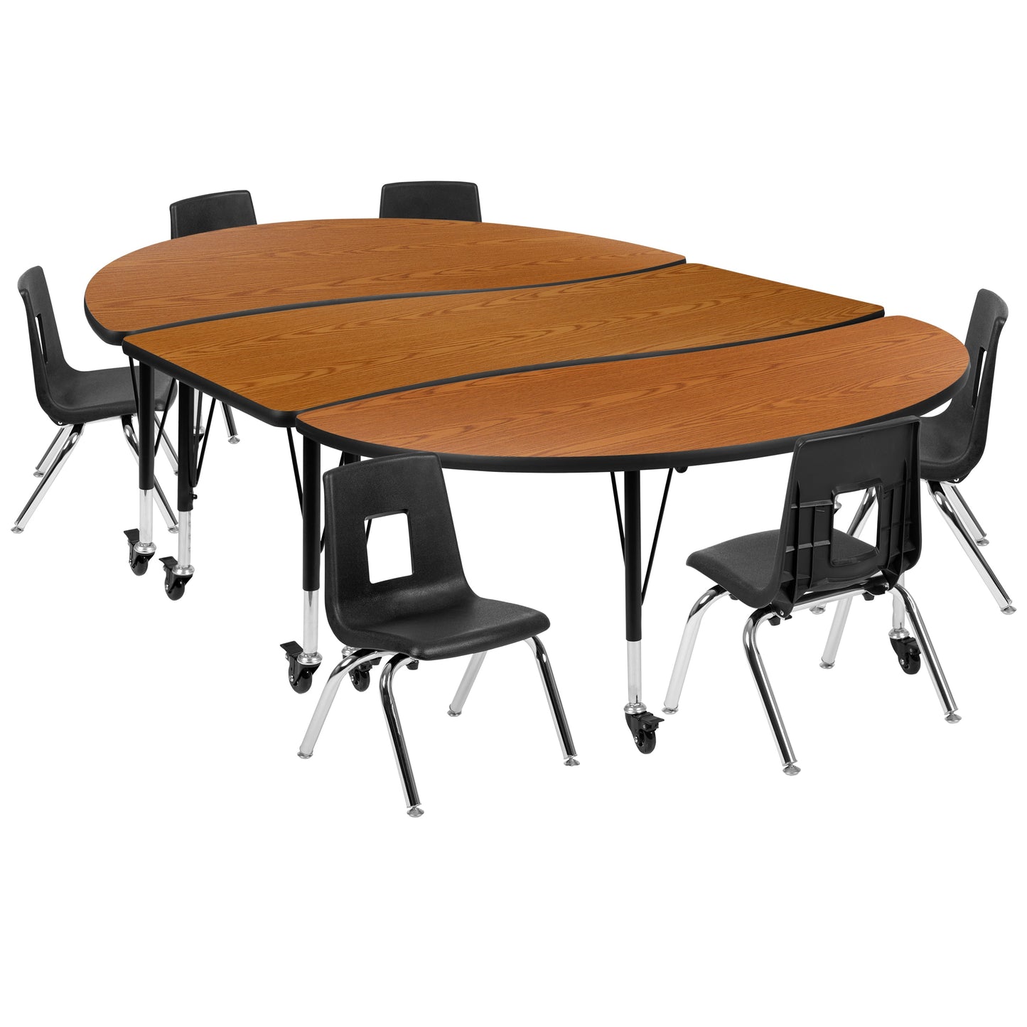 86" Oval Wave Oak Table Set XU-GRP-12CH-A3060CON-60-OAK-T-P-CAS-GG