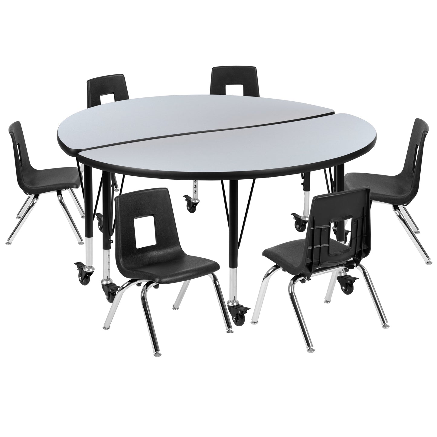 48" Circle Wave Grey Table Set XU-GRP-12CH-A48-HCIRC-GY-T-P-CAS-GG
